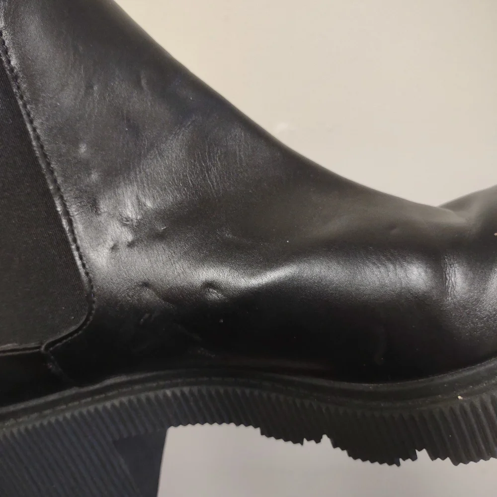 Zara Women's Black Leather Chunky Lugsole Ankle Booties Boots Size 40 - Picture 6 of 12